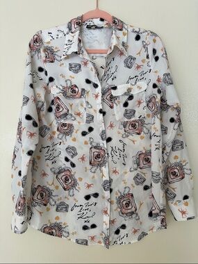 Karl Lagerfeld White Shirt with Pink and Black Accents